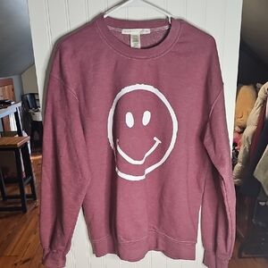 Altar'd State Maroon Crewneck Sweatshirt with White Smiley Graphic